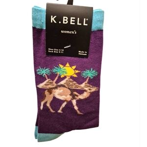 K. Bell Women's Purple and Teal Camel Crew Socks
